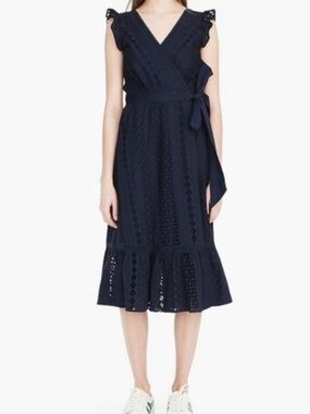 J. Crew Navy Sleeveless, Eyelet Wrap Midi Dress